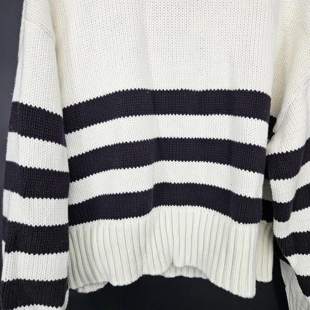 Pistola Sweater Womens XL Midnight Cream Stripe Collared Knit Pullover Academia - Picture 7 of 10